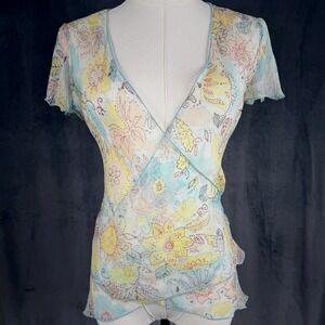 Nougat London Sheer Silk Wrap Top Fairycore Coquette Y2K Angel Floral S
